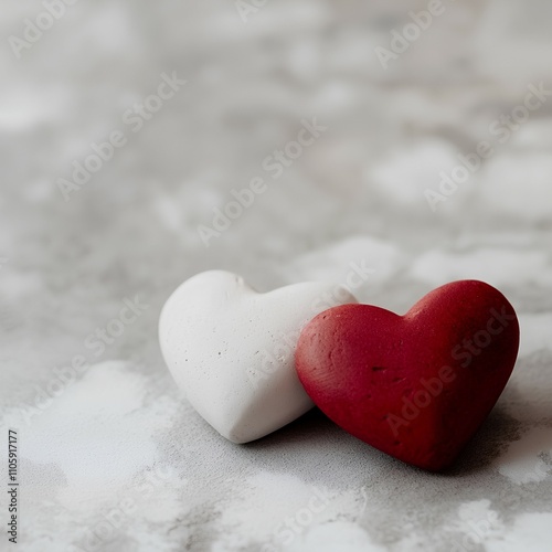 Light Gray Background with Two Hearts and Space for Text 