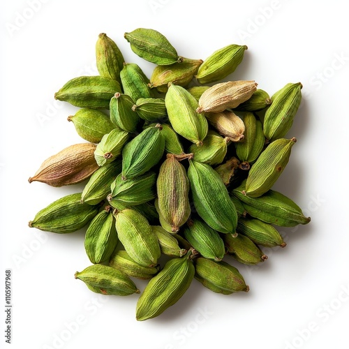 Pile of Fragrant Green and Brown Cardamom Pods for Cooking and Seasoning photo