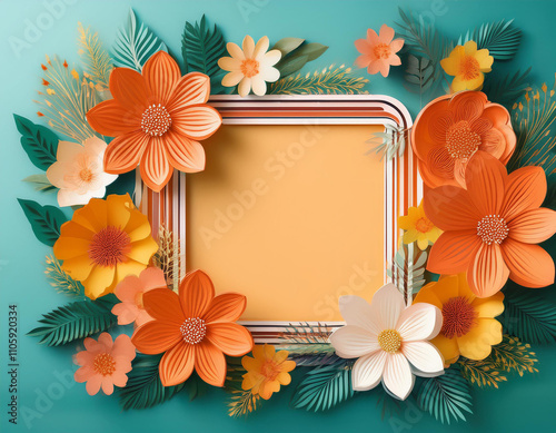 National Hispanic heritage month banner with flowers frame