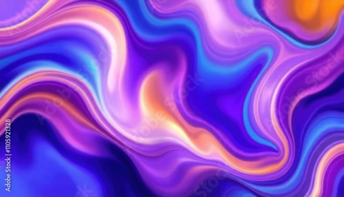 Abstract background features fluid, swirling patterns in vibrant shades of purple, blue, and orange, creating a dreamy and dynamic visual effect. Smooth gradients enhance the artistic appeal.