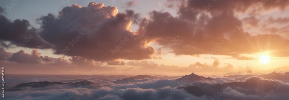 Misty morning with sun casting a warm glow on clouds, glow, mist Misty morning with sun casting a warm glow on clouds, glow, mist