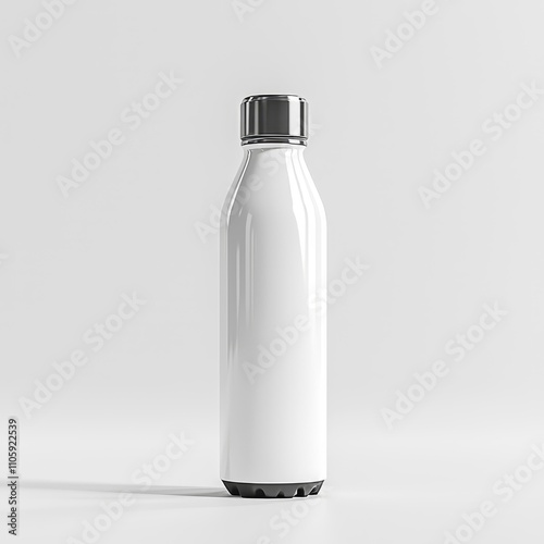 Minimal White Reusable Water Bottle Mockup on Isolated Background
