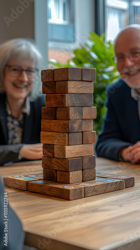 Wooden Block Tower Game, A Skillful Stacking Challenge for Adults photo