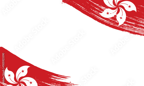 Hong Kong Flag with Brush Stroke Effect, Grunge brush stroke. Watercolor painting flag