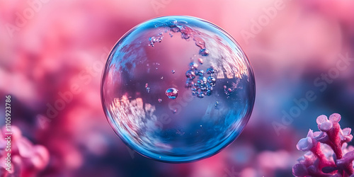 Enchanted Bubble, A Vibrant Sphere Reflecting Pink and Blue Hues