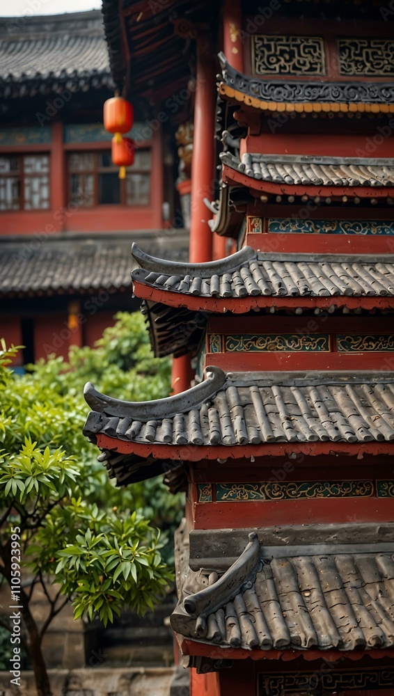 Fototapeta premium Detail of traditional Chinese roof decoration in Chengdu.