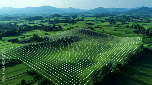 Wallpaper Mural Aerial View of Rolling Green Fields with Patterned Design Torontodigital.ca