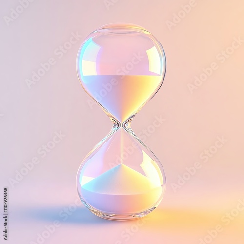 Business and self-development of A 3Drendered hourglass with pastelcolored sand flowing, symbolizing time management and productivity, under soft lighting