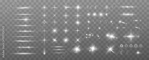 Light effects.Wind glare, explosions, shine, dust, lines, solar flares, sparks, sequins, stars, curved curls. Glow special effect of light