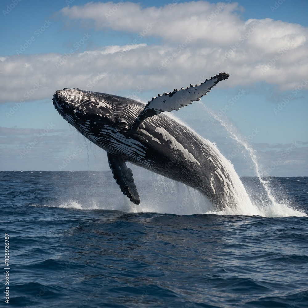 Fototapeta premium A humpback whale breaching the surface of the ocean.