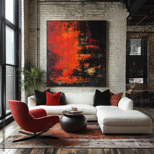 Modern Living Room Decor Featuring Abstract Art photo
