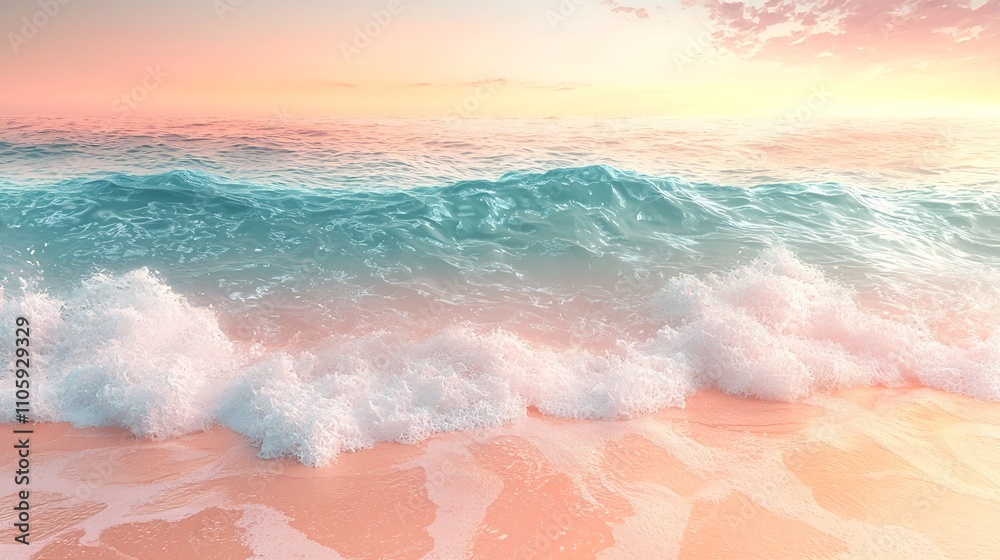 Fototapeta premium Vibrant Gradient Waves Crashing at Tropical Beach Sunset