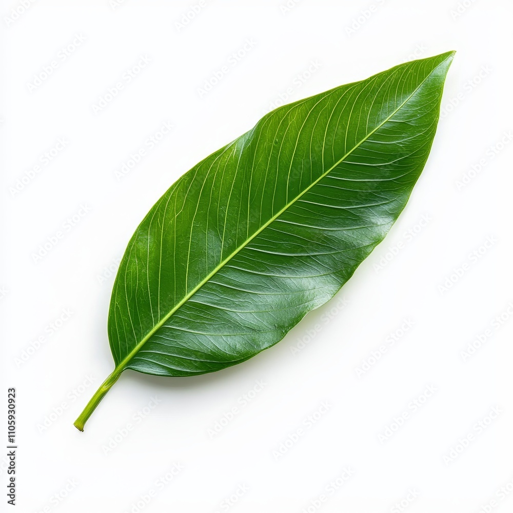 Obraz premium Fresh Turmeric Leaf with Bold Green Hues on White Background