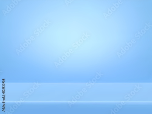 Simple blue empty background studio setup with limbo, floor and wall. 3d vector clean monochromatic minimalist bg with gradient color for product photography and presentation. Blank template.