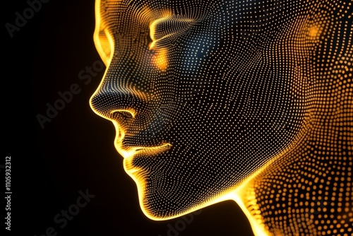 Stunning Human Profile Created with 3D Point Cloud Rendering and Bright Neon Light Elements for Futuristic Artistic Concepts and Digital Innovations