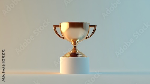 Golden Trophy Rests On White Pedestal photo