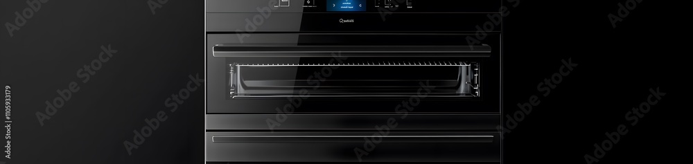 Modern black built-in oven with a sleek design and digital controls. Modern black built-in oven with a sleek design and digital controls.