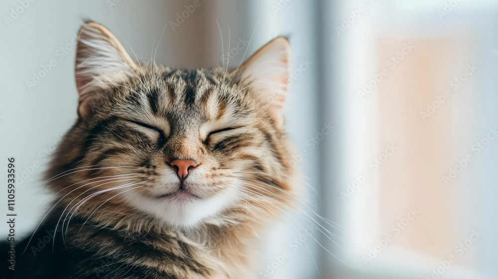 A cute cat smiling with its eyes closed A cute cat smiling with its eyes closed