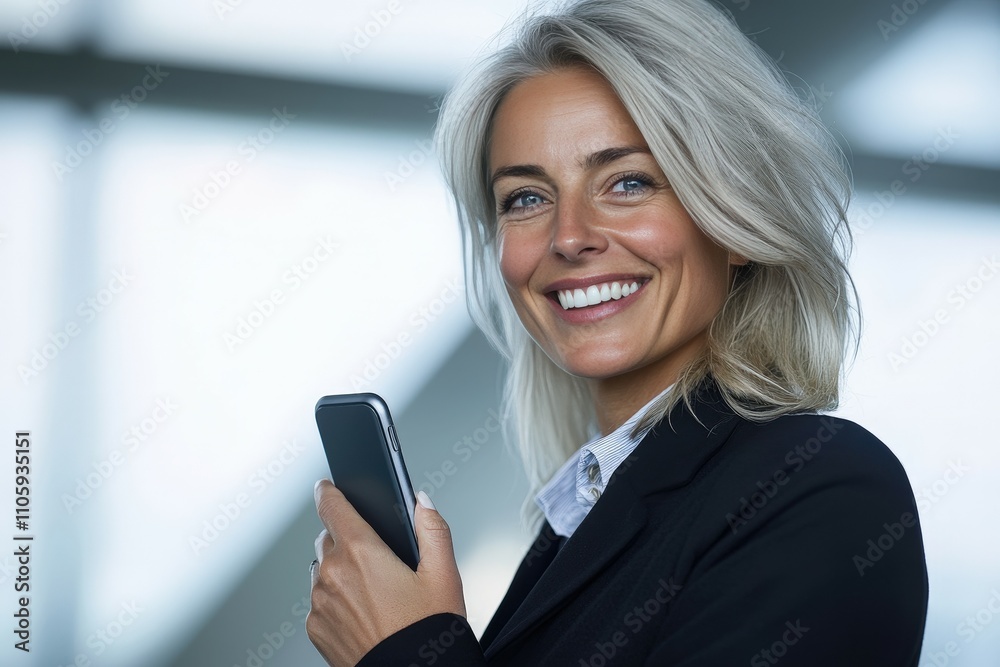 Confident middle-aged grey-haired woman working on the laptop in modern office. Beautiful simple AI generated image Confident middle-aged grey-haired woman working on the laptop in modern office. Beautiful simple AI generated image