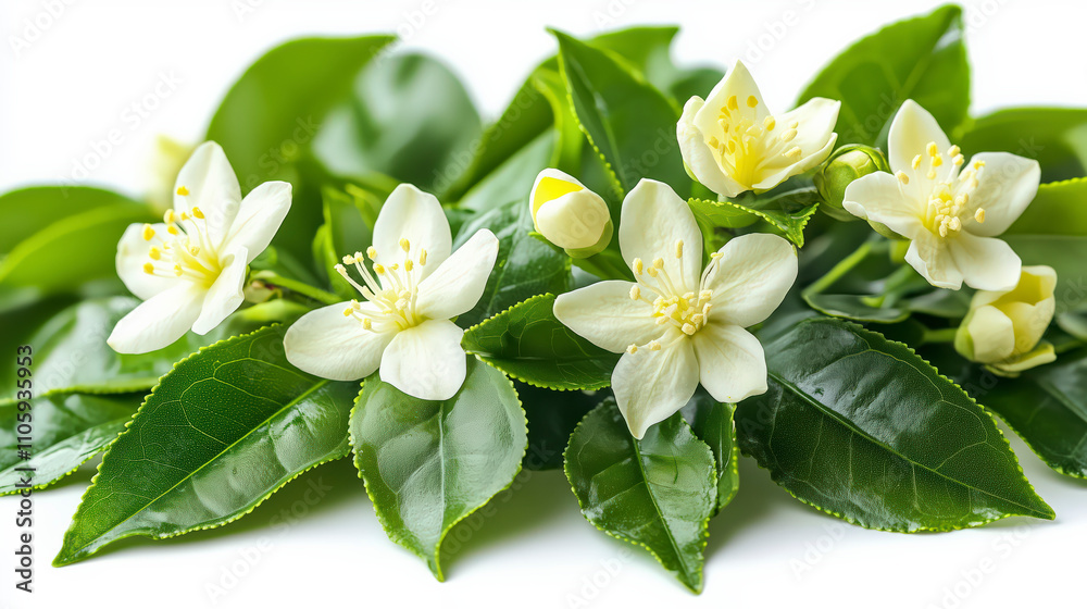 Green tea flowers isolated on white background 