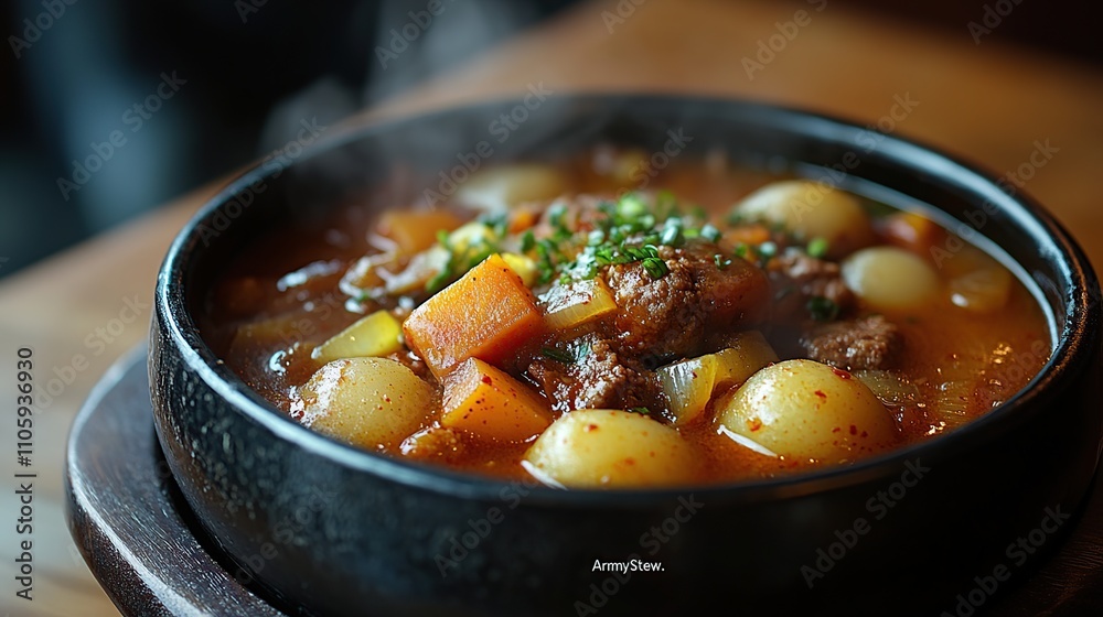 Steaming bowl of hearty beef stew with potatoes, carrots, and onions. Steaming bowl of hearty beef stew with potatoes, carrots, and onions.
