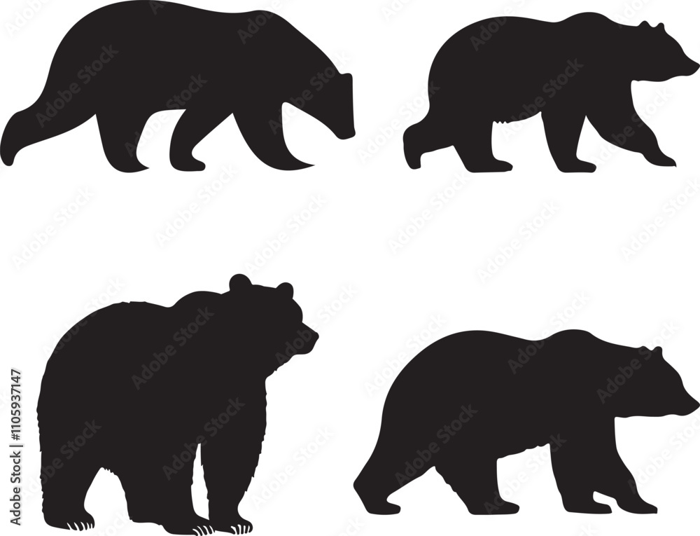 Fototapeta premium set of bear animal silhouette design vector art illustration