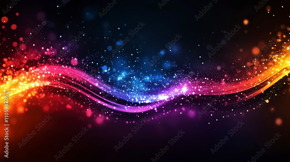 Black and rainbow coloured abstract background with light trails and bokeh effect Black and rainbow coloured abstract background with light trails and bokeh effect