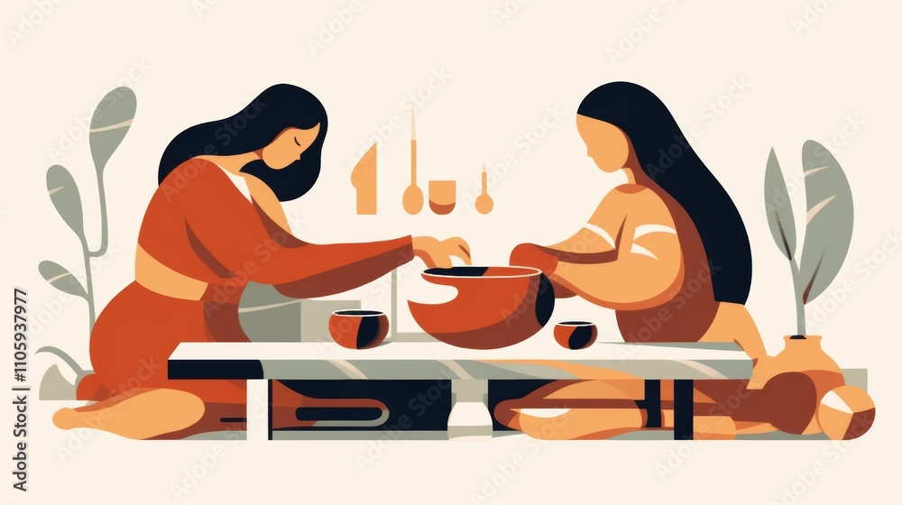 Two women engaged in pottery-making, showcasing creativity and connection through art.