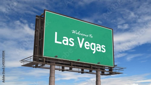 Welcome To Las Vegas Road Sign. Airplane Landing Nevada Las Vegas USA.