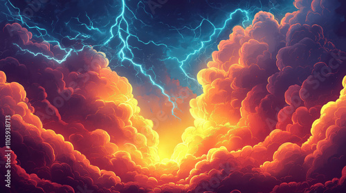 Illustrated lightening and clouds weather themed background photo