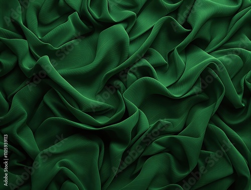 Deep green fabric with wavy grass-like patterns, soothing atmosphere, wavy lines