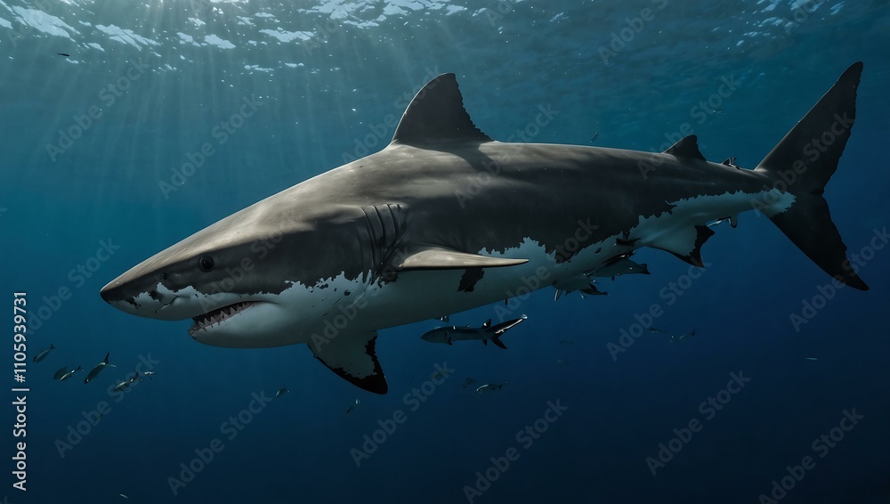 Fototapeta premium Diver swimming with a shark.