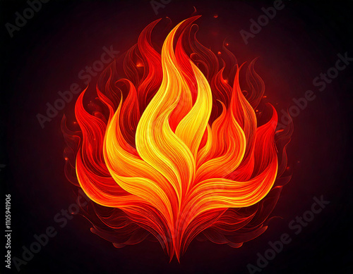 Illustration of fire burning with bright red and orange flames creating a stylized and artistic representation of heat and energy
