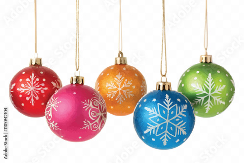 abstract 3d christmas ornament balls on ribbon with bow isolated on a white background