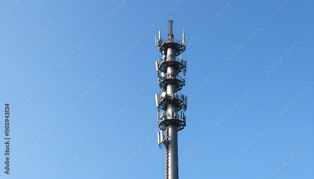 Communication tower against a blue sky backdrop Communication tower against a blue sky backdrop
