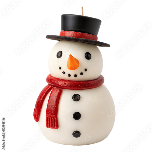 Close-up of a decorative candle holder shaped like a Snowman, isolated on a transparent background