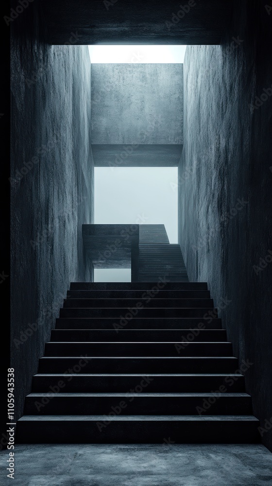 Concrete Staircase Ascending Towards Light Concrete Staircase Ascending Towards Light