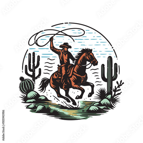 Western Cowboy riding a galloping horse