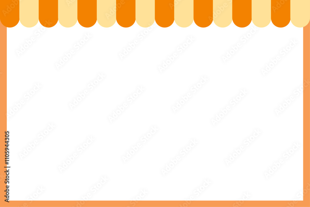 Obraz premium オレンジ色のマルシェ風フレーム、お店フレームイラスト