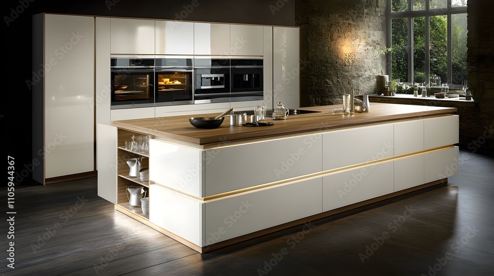Modern kitchen design featuring sleek cabinetry and integrated appliances.