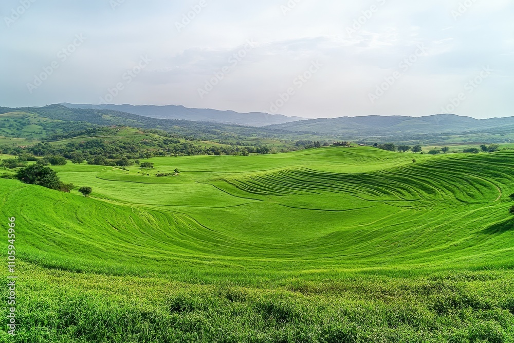 Landscape view of rice terraces in Asia, highlighting bio-ecological beauty and agricultural harmony.. Beautiful simple AI generated image Landscape view of rice terraces in Asia, highlighting bio-ecological beauty and agricultural harmony.. Beautiful simple AI generated image