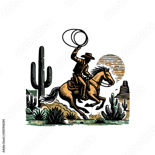 Western Cowboy riding a galloping horse