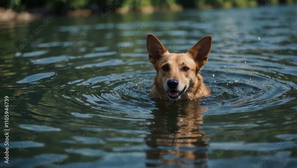 Dog swimming in water. Dog swimming in water.