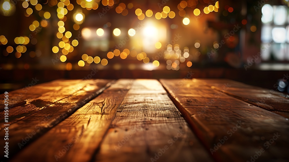 Empty wooden table with christmas theme in background, Warm Glow: A Cozy Evening at a Wooden Table Empty wooden table with christmas theme in background, Warm Glow: A Cozy Evening at a Wooden Table