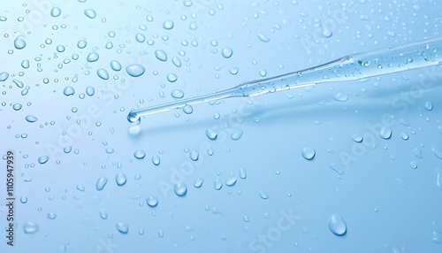 Close-up of water droplets beside a glass pipette, showcasing the beauty of science.