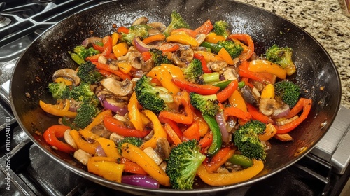 Delicious Stir-fried Vegetables in a Wok photo