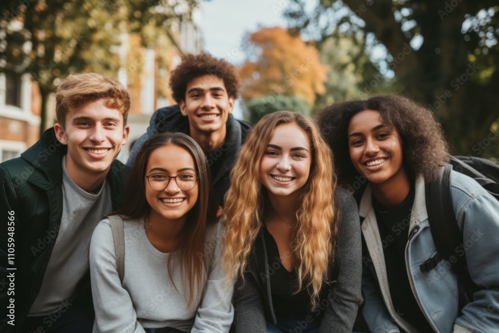 Portrait of a smiling diverse group of students on college campus Portrait of a smiling diverse group of students on college campus
