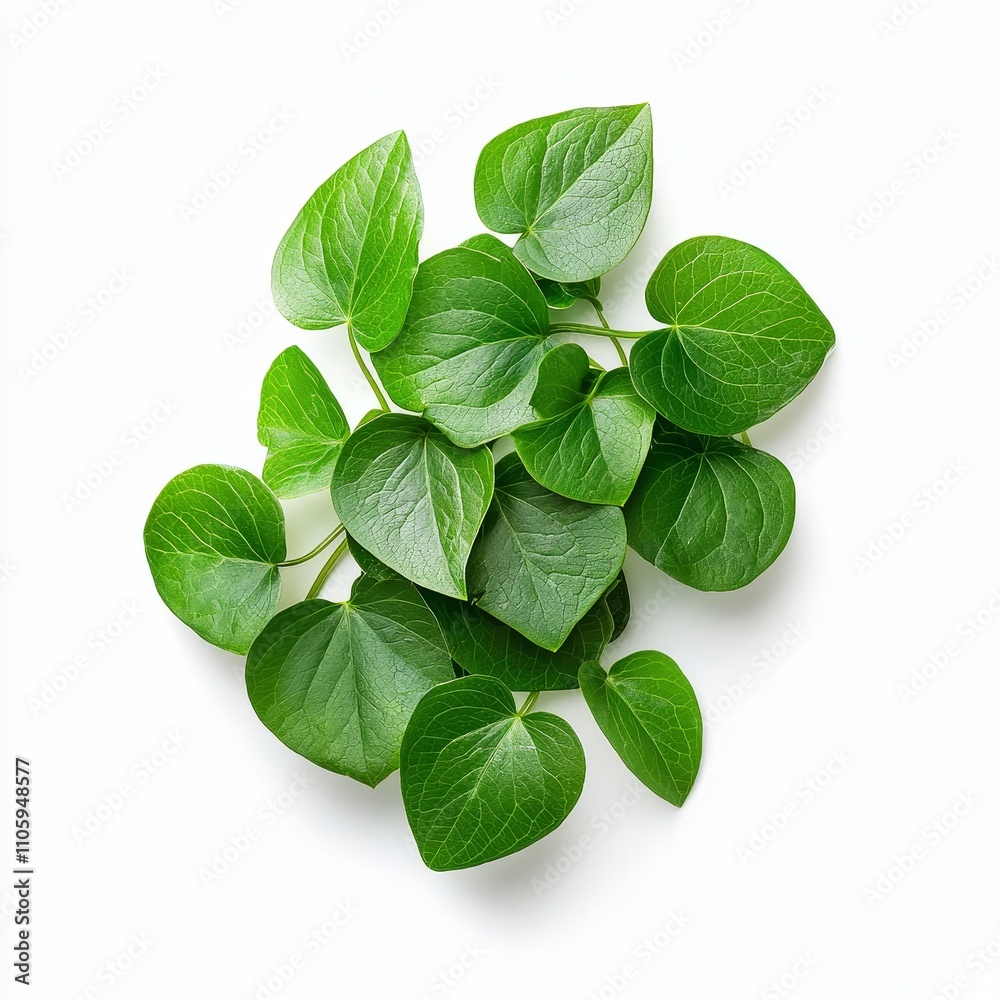 Cluster of Heart Shaped Houttuynia Cordata Leaves on White Background Cluster of Heart Shaped Houttuynia Cordata Leaves on White Background