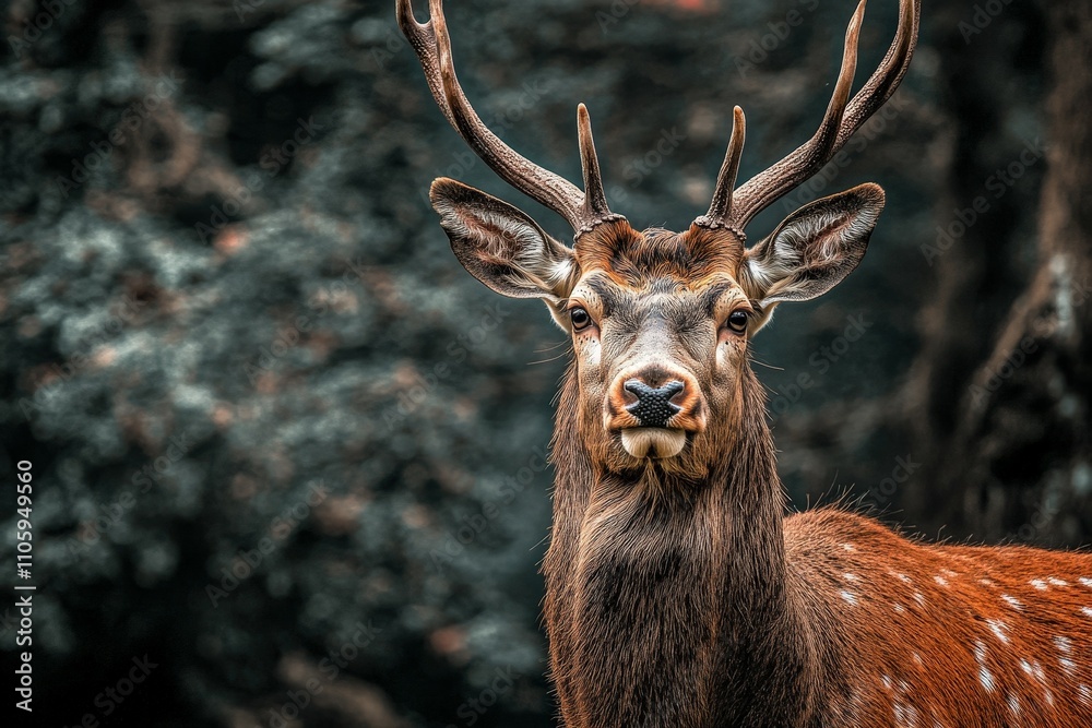 Fototapeta premium A lone deer grazes in a sun-drenched forest clearing.. Beautiful simple AI generated image