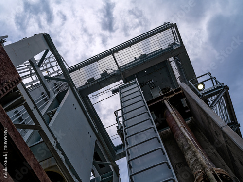 Upward view of a 70-ton crane at the Canyon Ferry Dam near Helena, Montana, USA